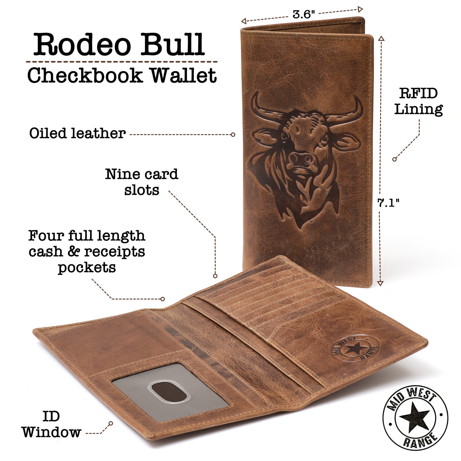 Cowboy Leather Checkbook Wallet for Men - Cartera Vaquera de Piel CBW#16